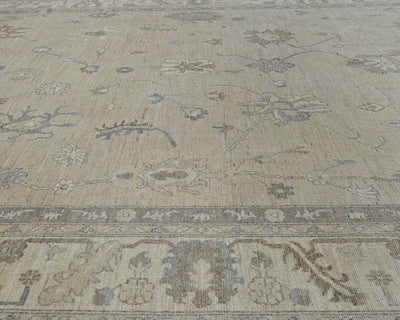 Alfombra turca Oushak de lana suave anudada a mano, color marrón, 10 x 14 pulgadas