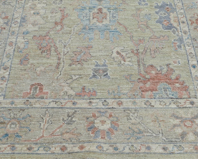 4x6 Ft Olive Green Oushak Turkish Floral Traditional Veg Dye Wool Area Rug