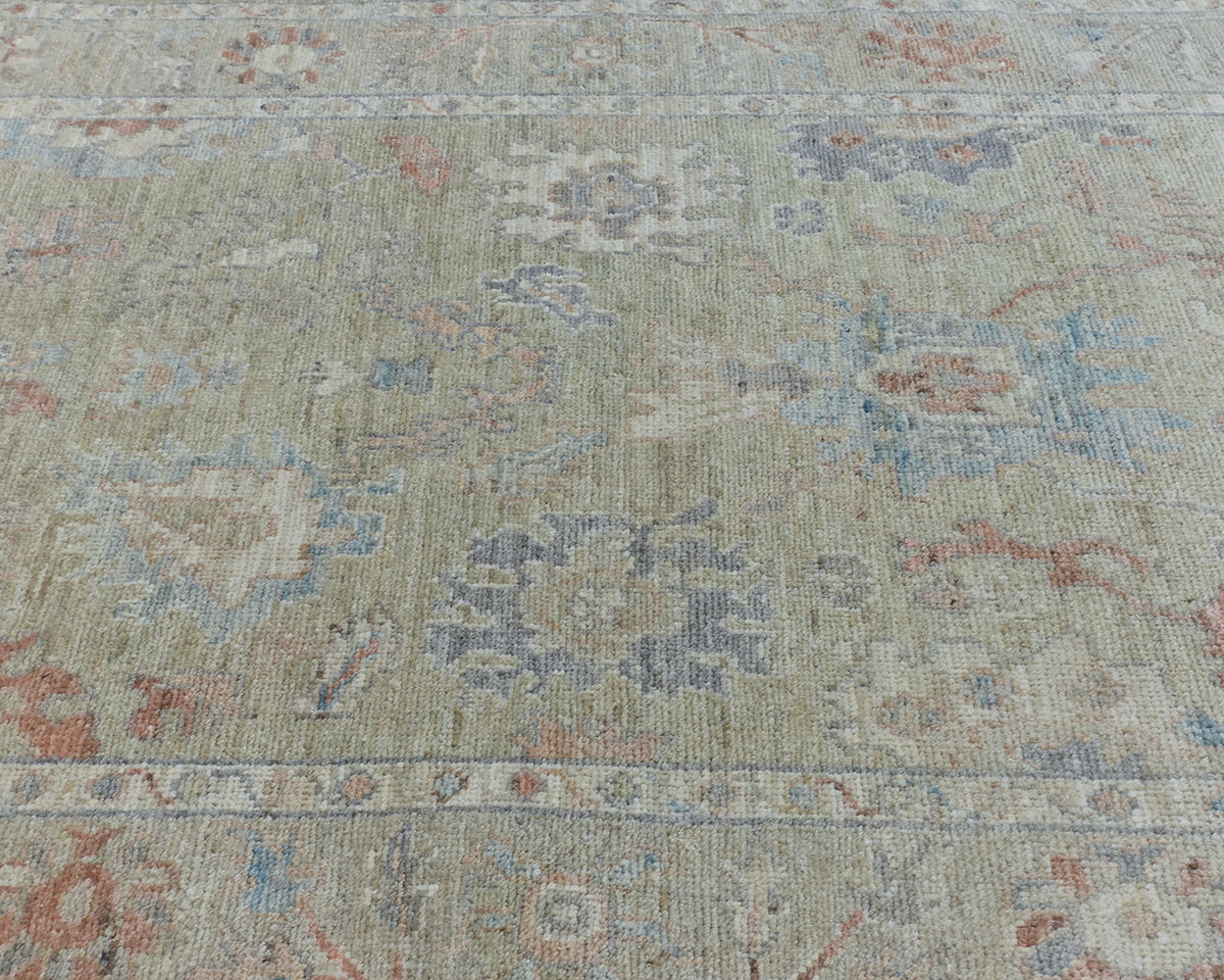 4x6 Ft Olive Green Oushak Turkish Floral Traditional Veg Dye Wool Area Rug
