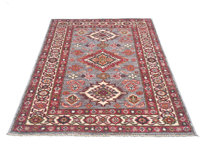 3x4 Gray Kazak Afghan Hand Knotted Geometric Wool Area Rug
