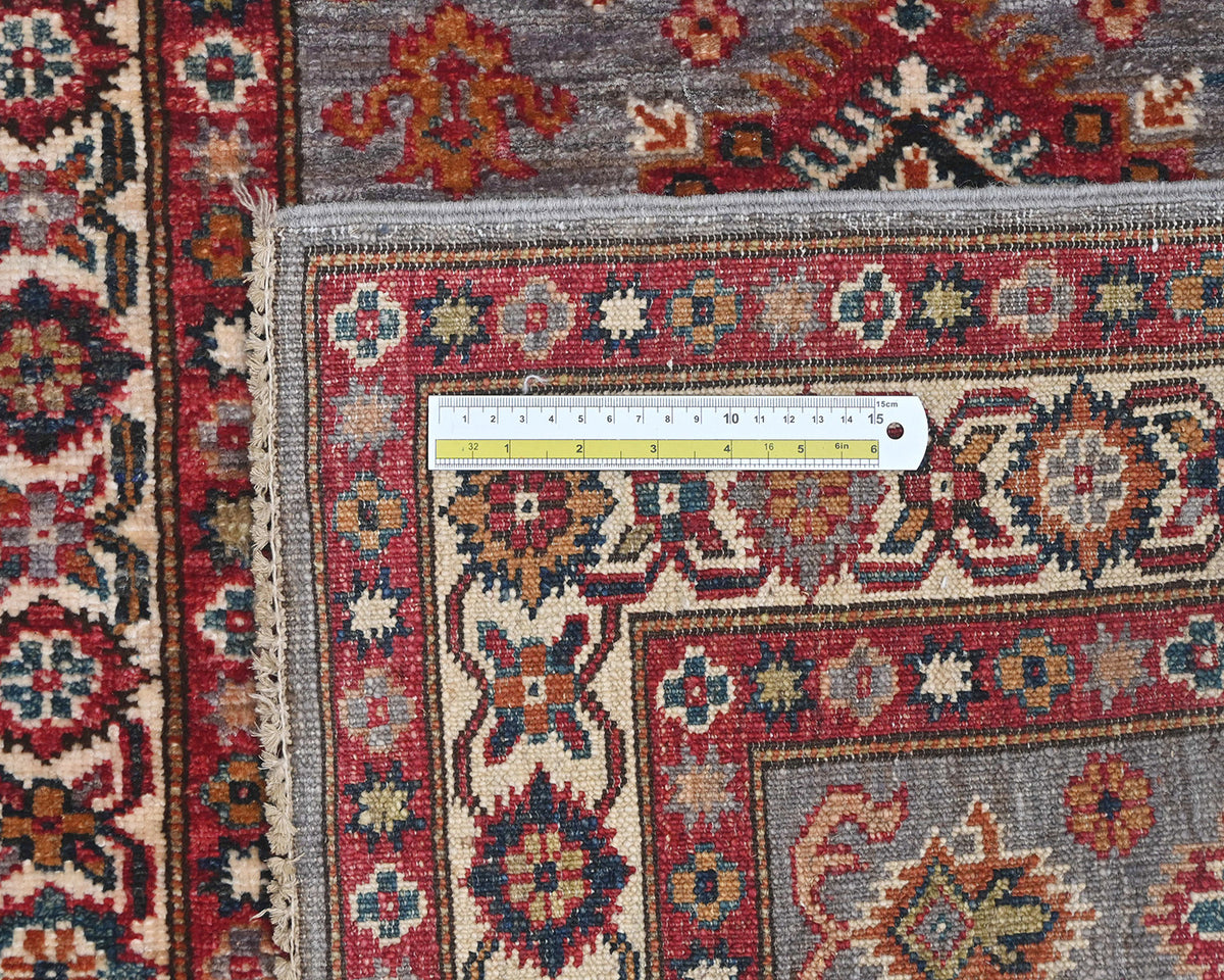 3x4 Gray Kazak Afghan Hand Knotted Geometric Wool Area Rug
