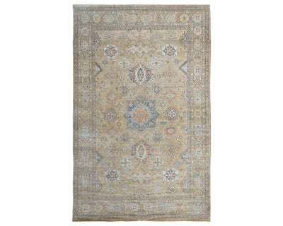 10x14 Ft Light Brown Kazak Afghan Hand Knotted Geometric Wool Area Rug