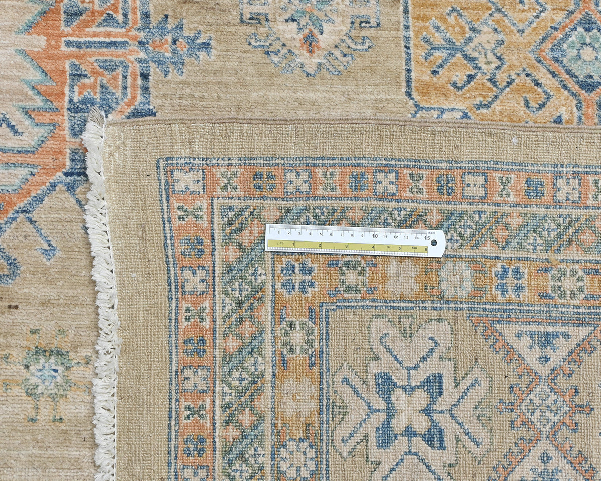 10x14 Ft Light Brown Kazak Afghan Hand Knotted Geometric Wool Area Rug