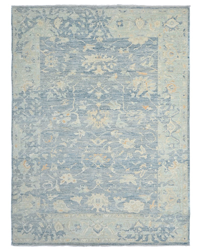Muted Blue 9x12 Ft Oushak Turkish Hand Knotted Traditional Soft Wool Area Rug