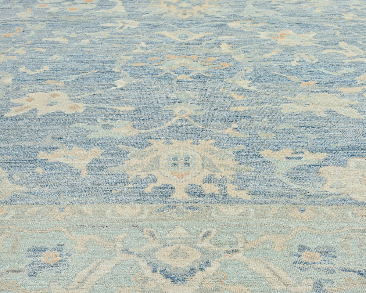 Muted Blue 9x12 Ft Oushak Turkish Hand Knotted Traditional Soft Wool Area Rug