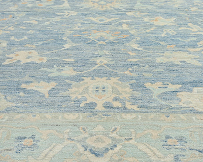 Muted Blue 9x12 Ft Oushak Turkish Hand Knotted Traditional Soft Wool Area Rug