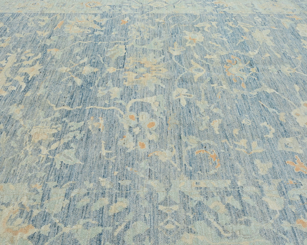 Muted Blue 9x12 Ft Oushak Turkish Hand Knotted Traditional Soft Wool Area Rug