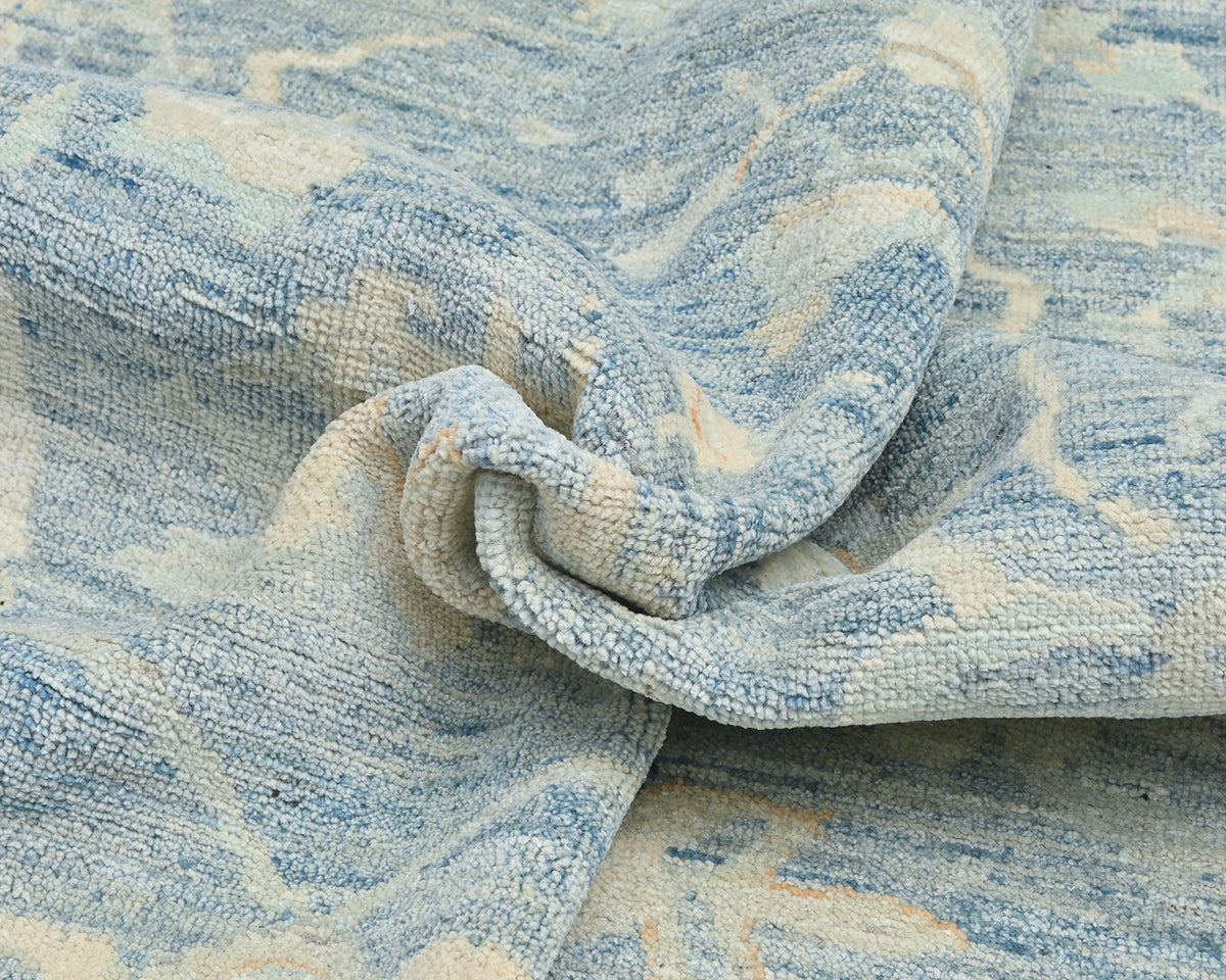 Muted Blue 9x12 Ft Oushak Turkish Hand Knotted Traditional Soft Wool Area Rug