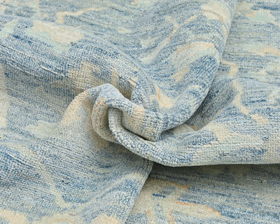 Muted Blue 9x12 Ft Oushak Turkish Hand Knotted Traditional Soft Wool Area Rug