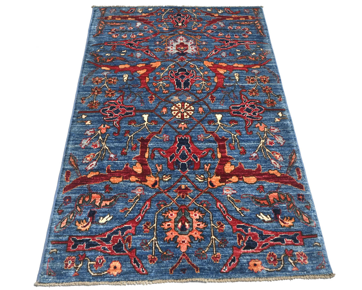 3x5 Blue Aryana Afghan Hand Knotted Veg Dye Wool Area Rug