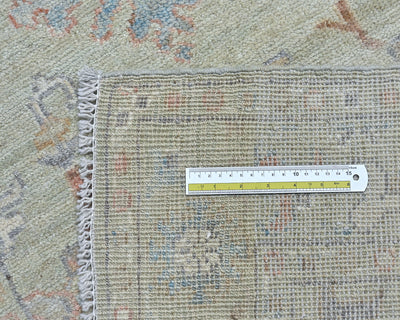 12 Ft Olive Green Oushak Turkish Hand Knotted Floral Soft Wool Runner Rug