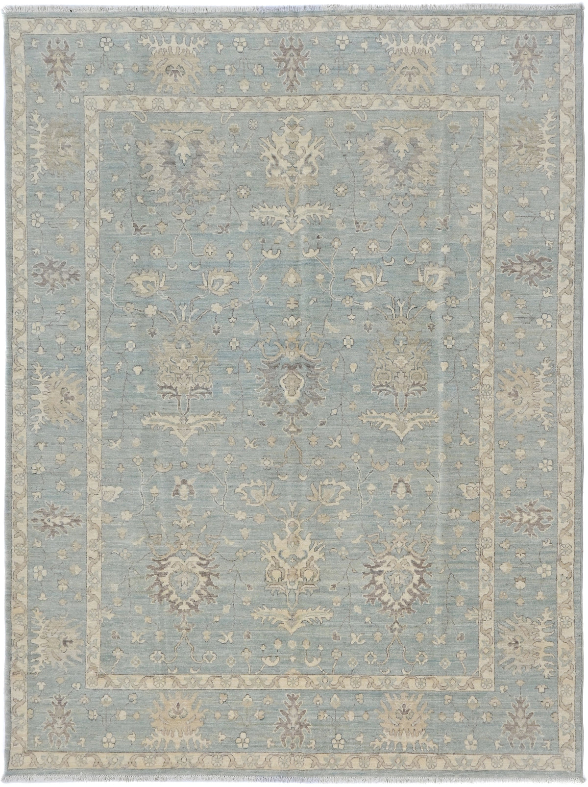 8x11 Muted Blue Chobi Afghan Hand Knotted Floral Wool Area Rug
