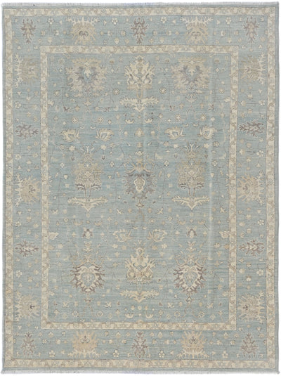 8x11 Muted Blue Chobi Afghan Hand Knotted Floral Wool Area Rug