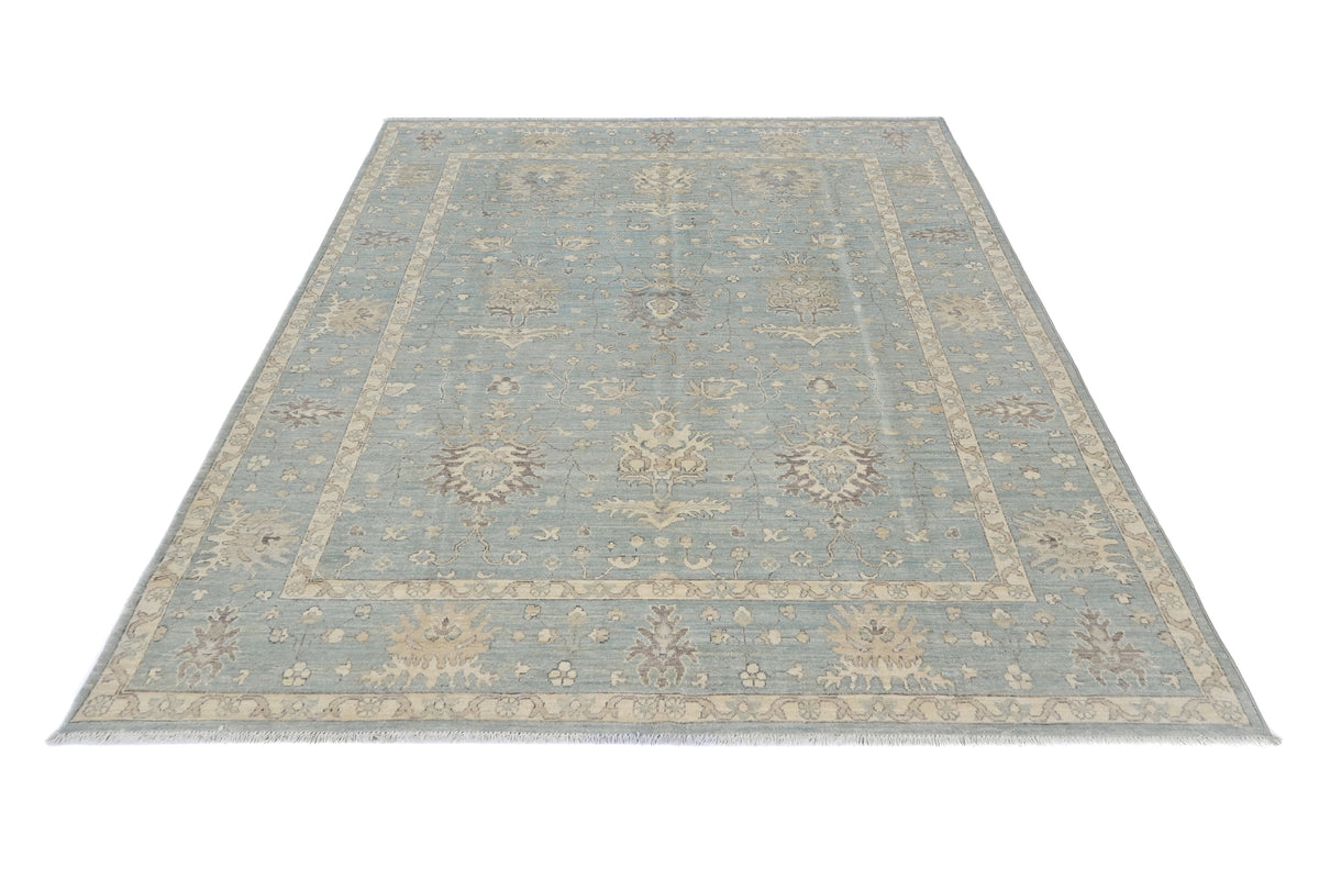 8x11 Muted Blue Chobi Afghan Hand Knotted Floral Wool Area Rug