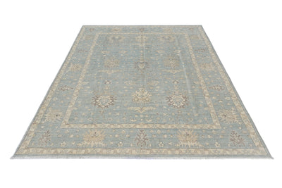 8x11 Muted Blue Chobi Afghan Hand Knotted Floral Wool Area Rug