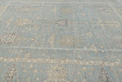 8x11 Muted Blue Chobi Afghan Hand Knotted Floral Wool Area Rug