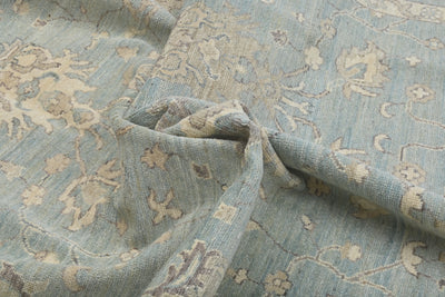 8x11 Muted Blue Chobi Afghan Hand Knotted Floral Wool Area Rug