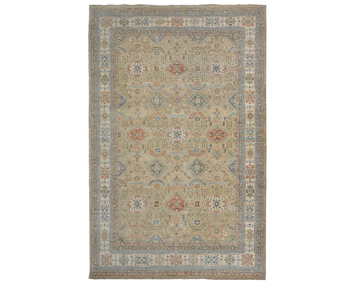 10x14 Ft Golden Brown Kazak Afghan Hand Knotted Geometric Wool Area Rug