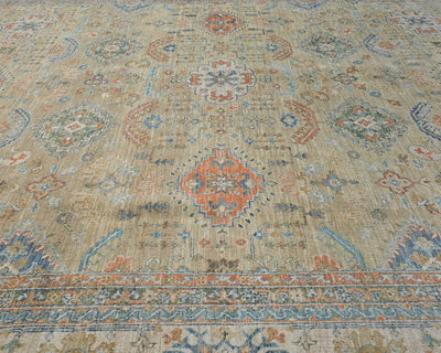 10x14 Ft Golden Brown Kazak Afghan Hand Knotted Geometric Wool Area Rug