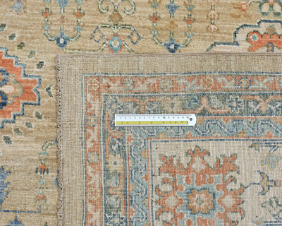 10x14 Ft Golden Brown Kazak Afghan Hand Knotted Geometric Wool Area Rug